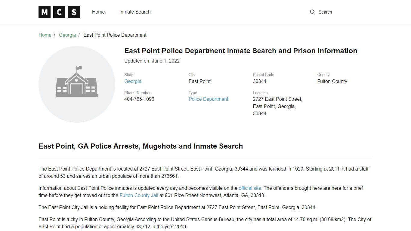 East Point Police Department Inmate Search and Prison ...